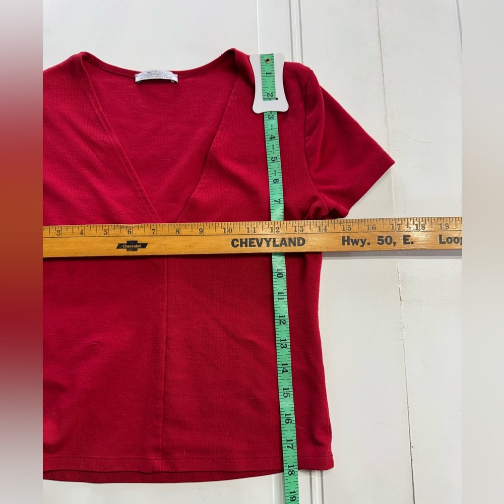 Zara Trafaluc Seasons Collection Red Knit Crop V Neck Knit Blouse Sz S - Picture 2 of 4